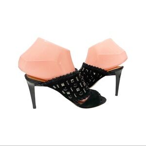 Antonio Melani Peggi peep toe studded leather heels. Women size 5.5 black